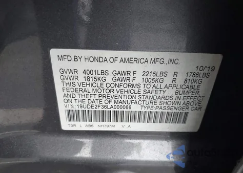 2020 Acura Ilx Standard из США, поврежденный, VIN 19UDE2F36LA000066